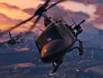 Helos fighting at sunset