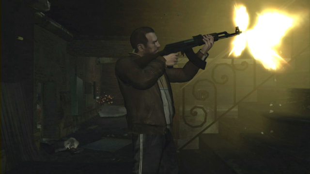 Niko fires an AK47