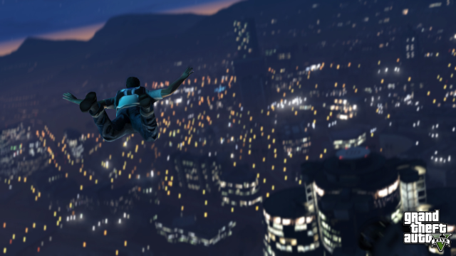 Skydiving over Downtown Los Santos at night