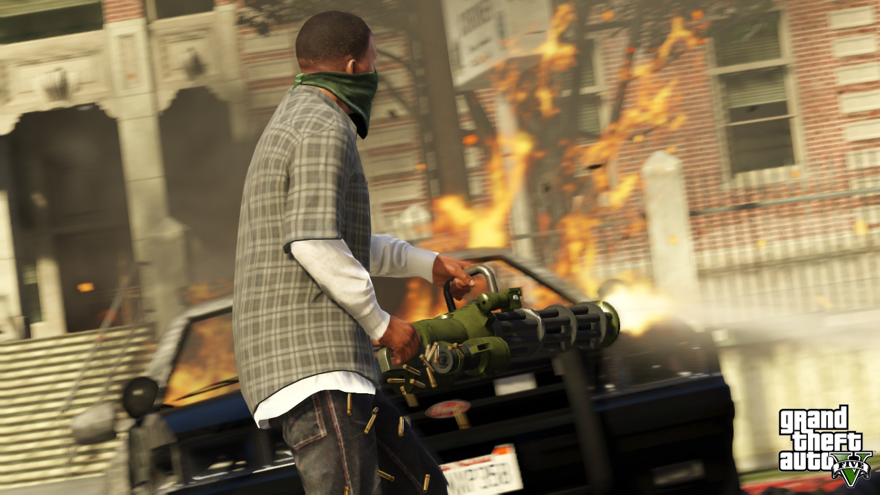 Franklin with a minigun