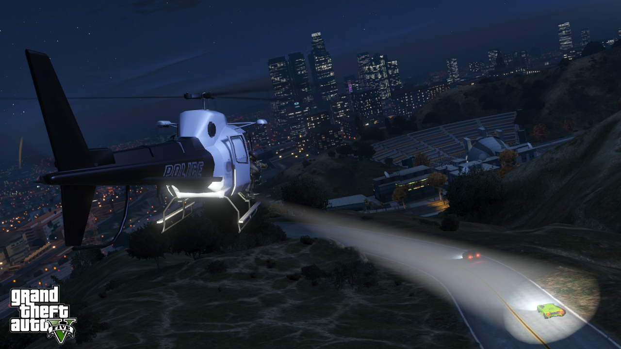 LSPD chopper chasing a green Infernus