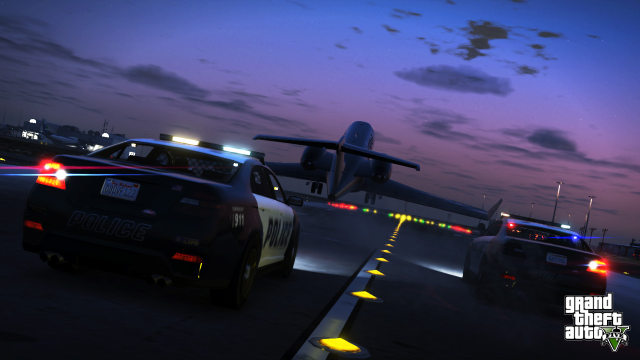 The cops chase a plane taking off