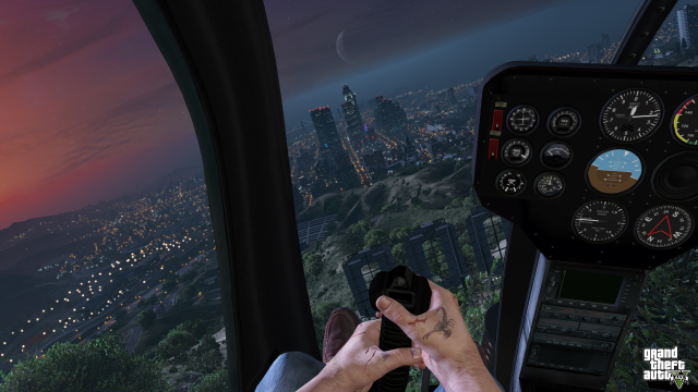 (First-person) Early morning flight over the city