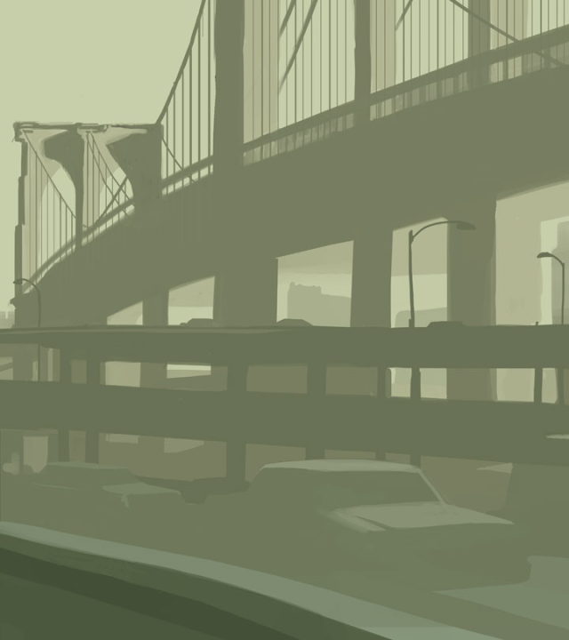 Artwork showing a bridge.