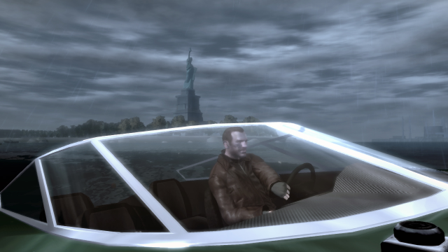 Niko in a boat near the Statue of Happiness