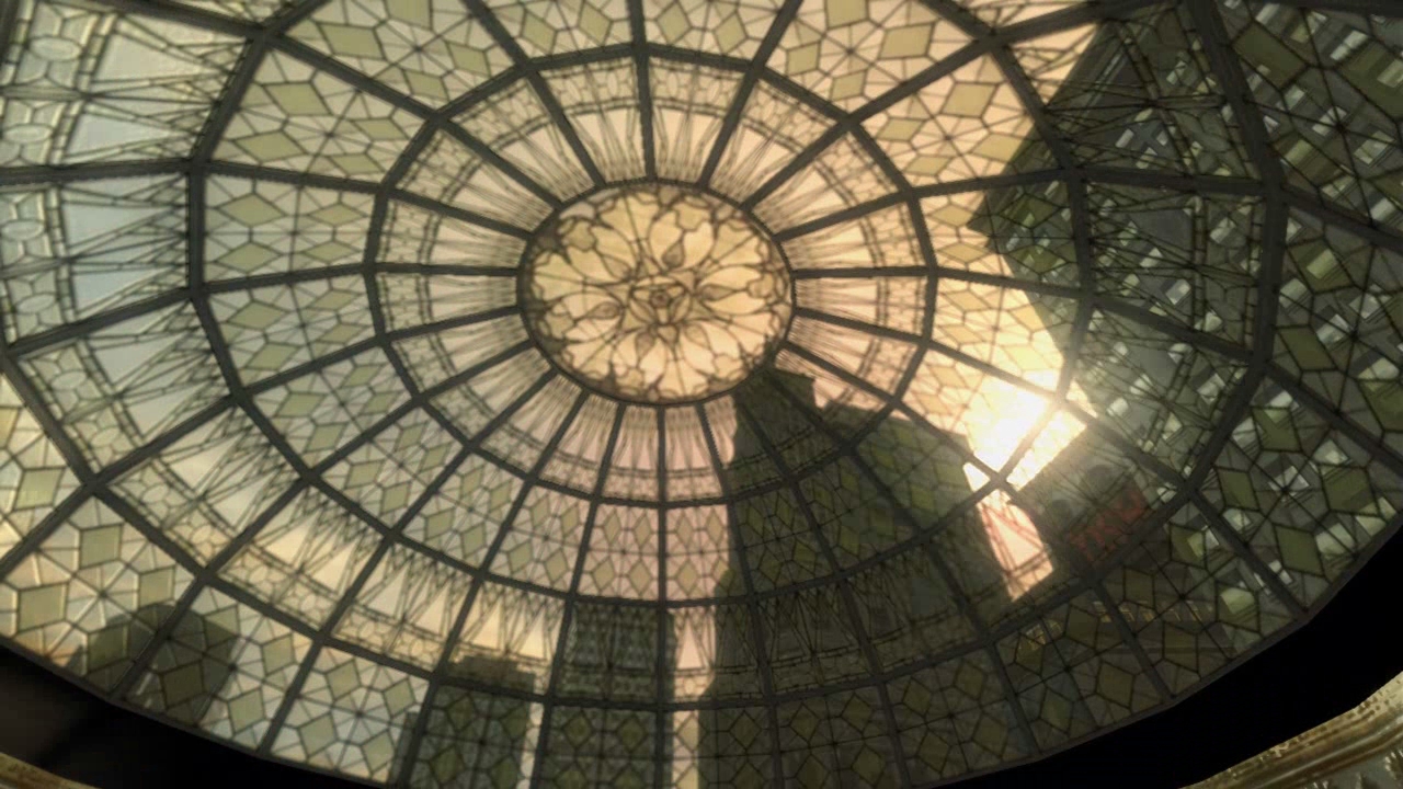 The light shines through a patterned glass roof.